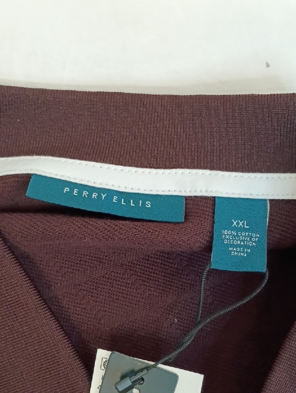 Perry Ellis Burgundy Textured Polo Shirt Contrast Trim Short Sleeve Size XXL - Picture 6 of 12